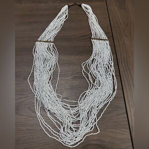 Long Draping White Beaded Necklace